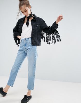 Veste en jean discount noir avec frange zara