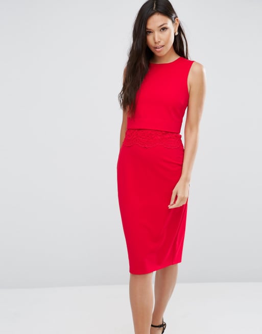 ASOS - Vestito longuette con pizzo e top corto a strati