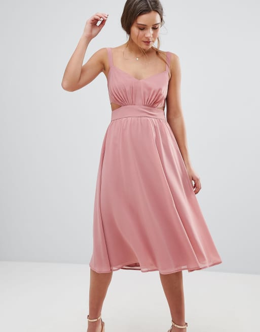 ASOS - Vestito midi con cut-out laterali e spalline sottili