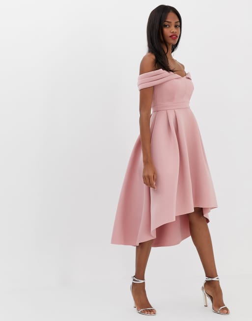 ASOS Vestito midi da cerimonia con scollo Bardot spalle