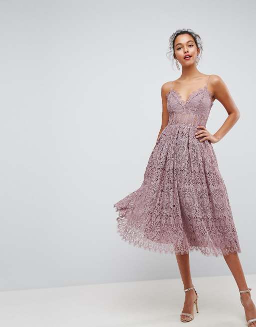 ASOS - Vestito midi da cerimonia in pizzo con spalline | ASOS