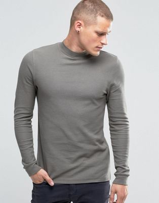 ASOS Waffle Longline Muscle Long Sleeve T-Shirt With Turtle Neck In ...