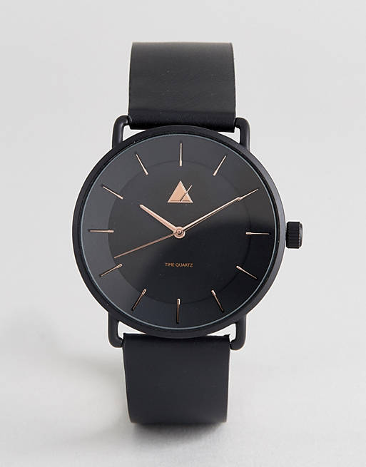 ASOS Watch In Black With Rose Gold Highlights
