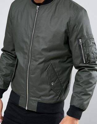 ASOS Waxed Cotton Bomber Jacket In 