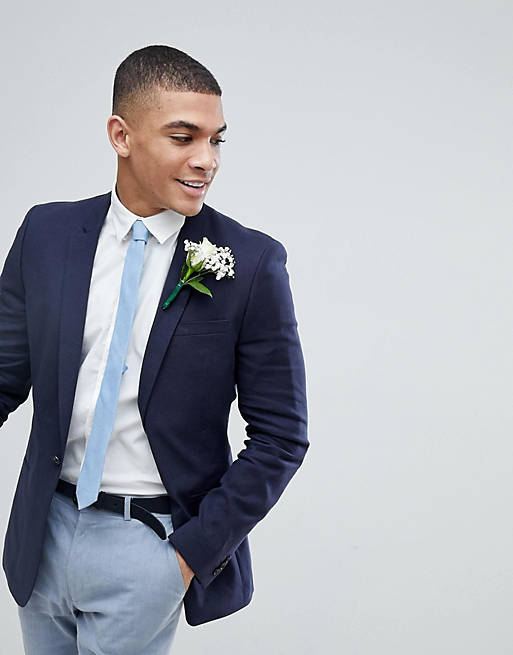 ASOS Wedding - Blazer ultra slim en lin - Bleu marine