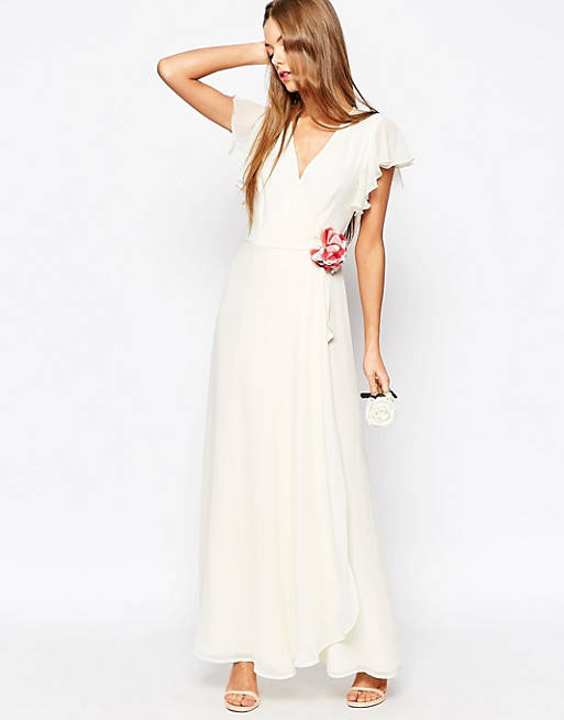 ASOS WEDDING Corsage Wrap Maxi Dress