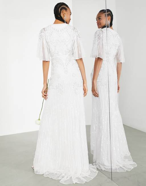 Asos Wedding Eliza Verziertes Hochzeitskleid Mit Flatterarmeln Asos