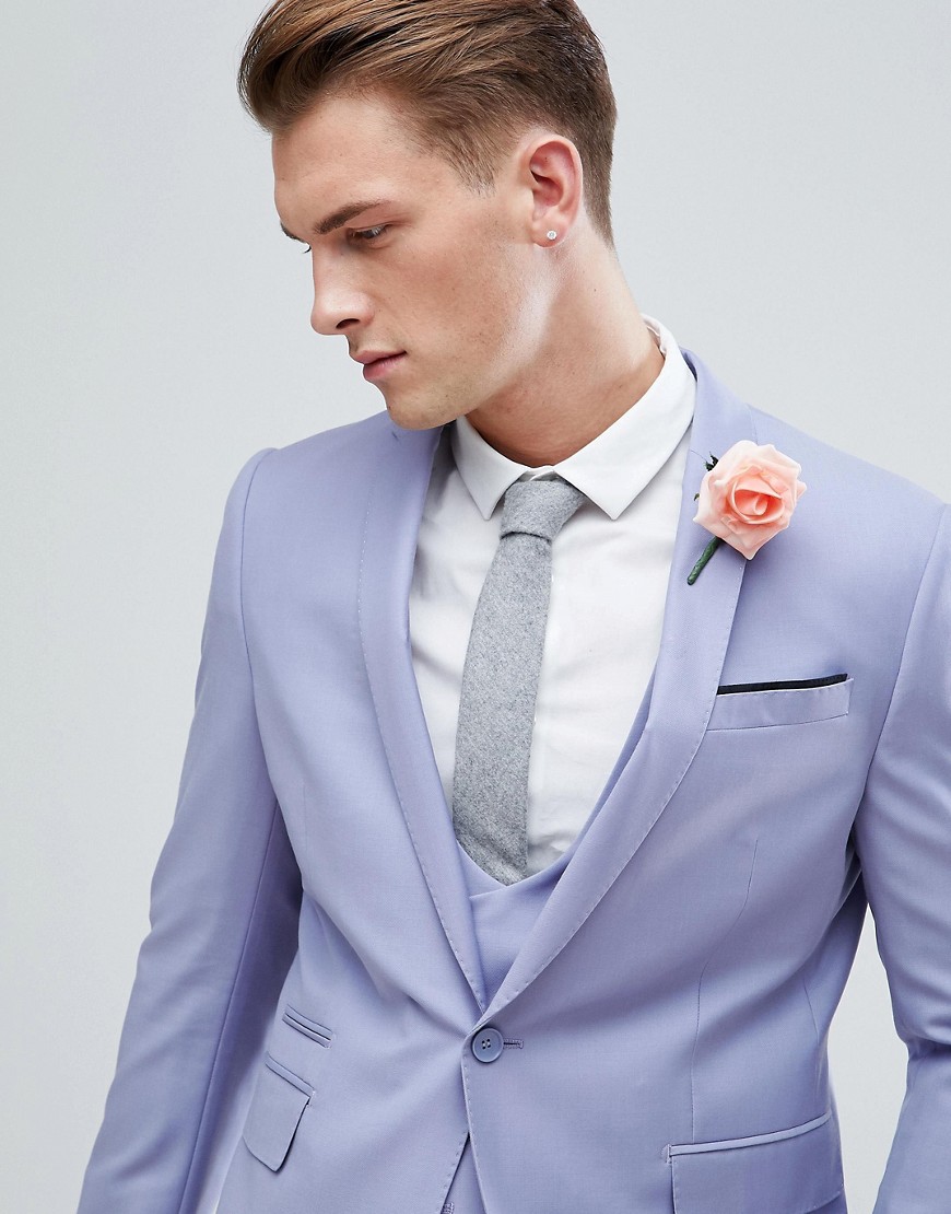 ASOS Wedding - Giacca da abito skinny blu pallido in 100% lana
