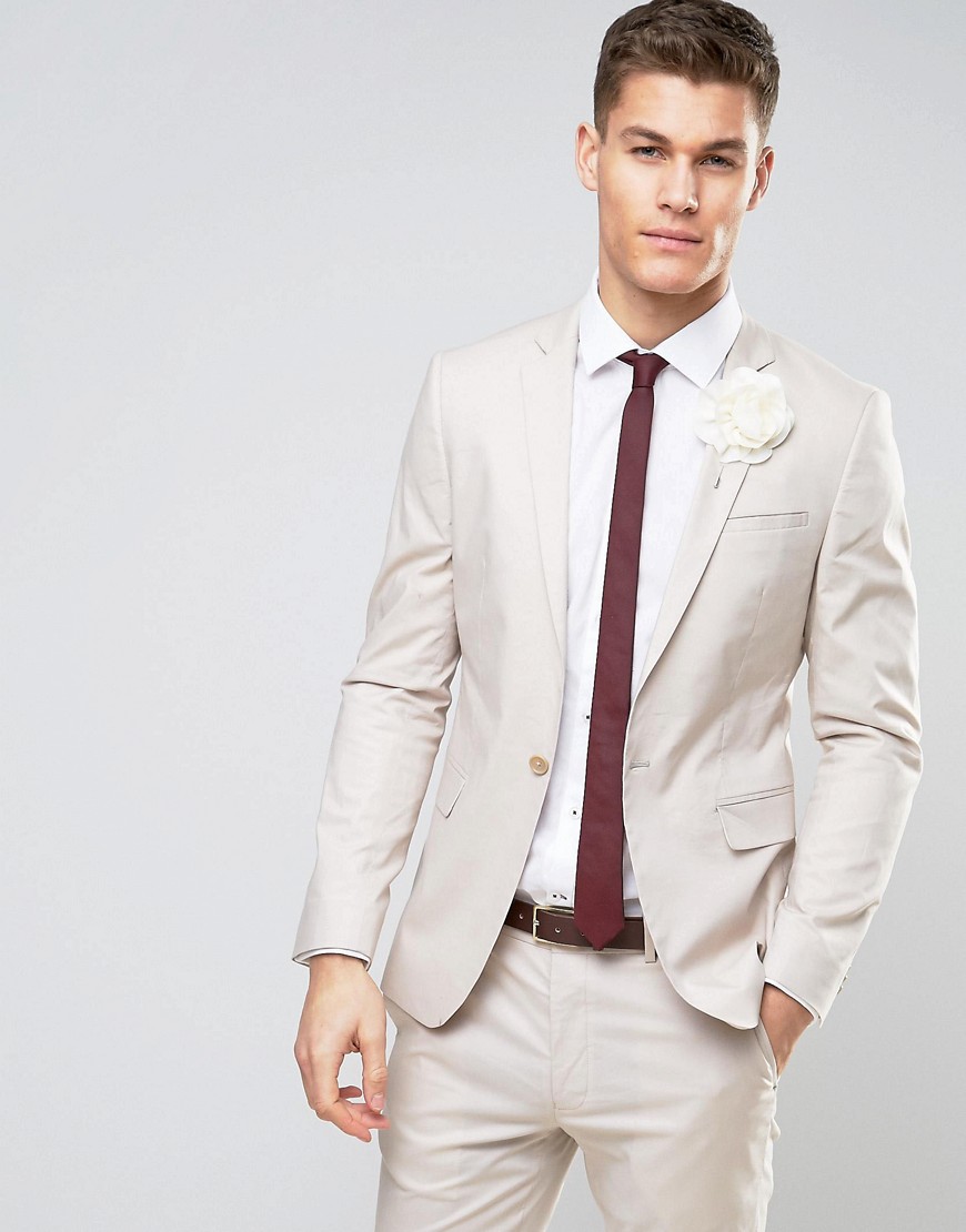 ASOS Wedding - Giacca da abito skinny in cotone elasticizzato bianco stucco-Grigio