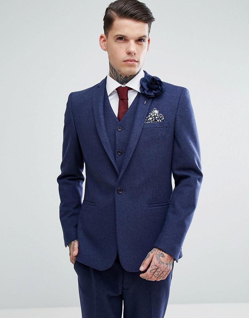 ASOS Wedding - Giacca da abito skinny in misto lana blu navy