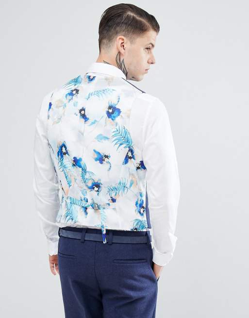 ASOS Wedding Skinny kostymväst i marinblått ullblandning, 2 av 4