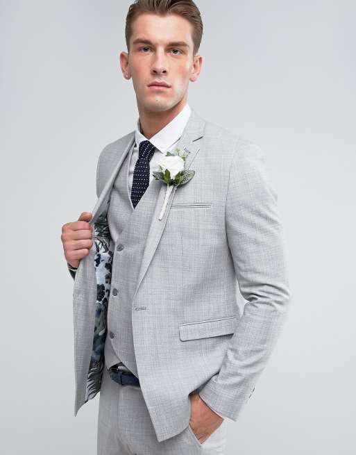 Asos Wedding Skinny Suit In Crosshatch Nep In Light Grey Asos