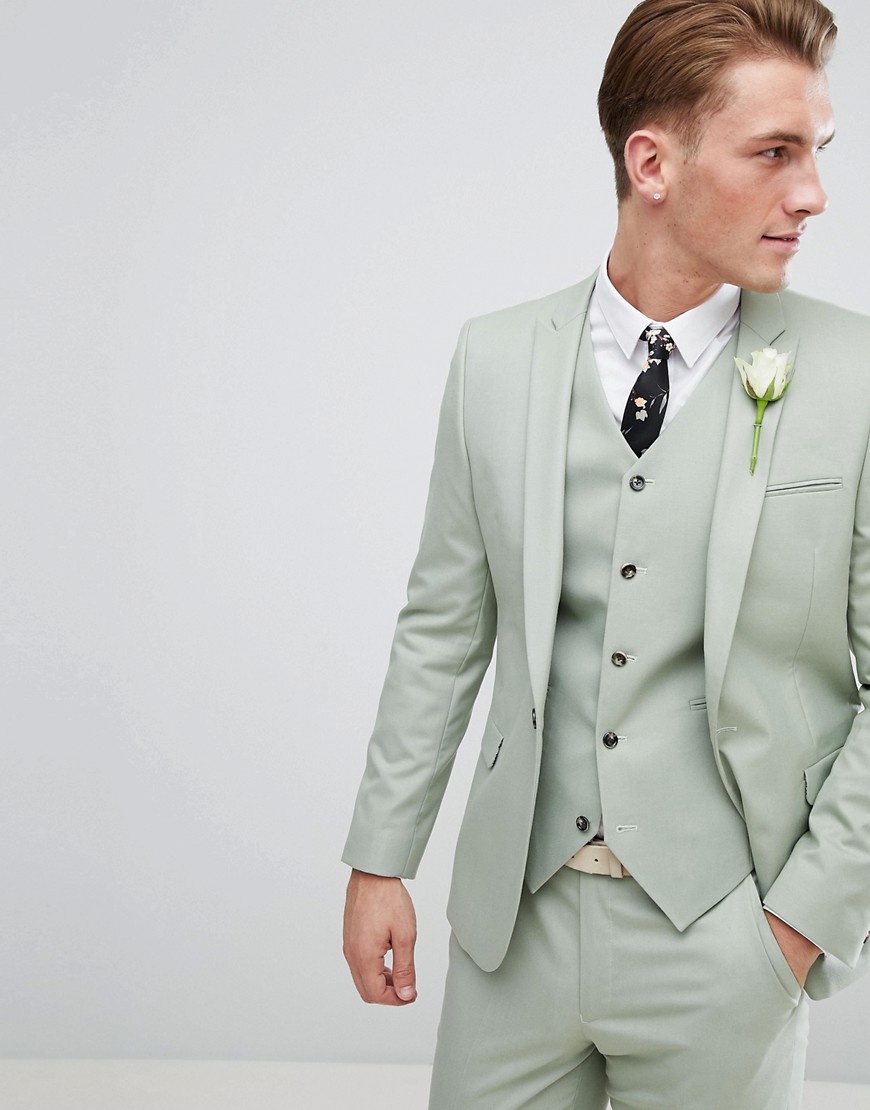 ASOS Wedding Skinny Suit Jacket In Sage Green