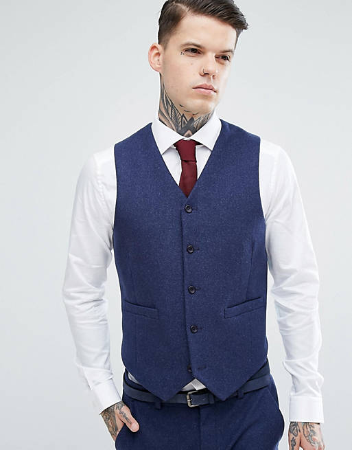 ASOS Wedding Skinny Suit Vest in Navy Wool Mix