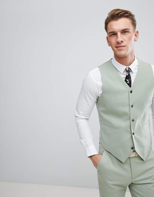 ASOS Wedding Skinny Suit Waistcoat In Sage Green ASOS ASOS Wedding Skinny Suit Waistcoat In Sage Green ASOS