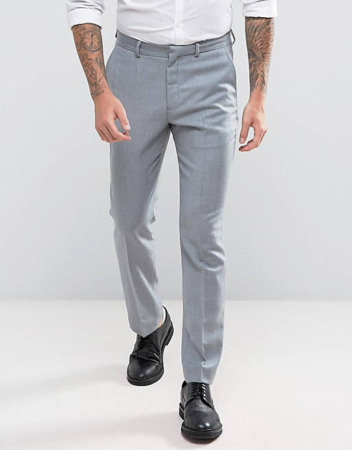 ASOS Wedding Slim Suit PANTS in Light Gray 100% Merino Wool