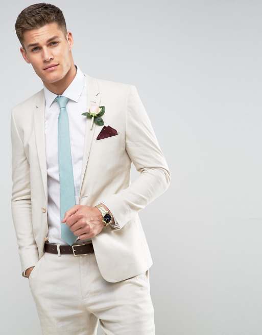 Stone Linen and Cotton Suit Jacket