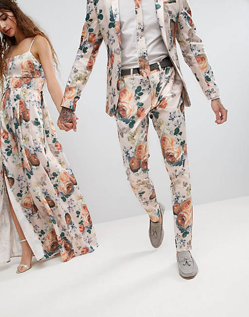 ASOS Wedding Super Skinny Suit Pants In Champagne Floral | ASOS