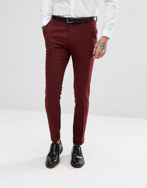 ASOS Wedding - Superskinny kostuum in wijnrood met visgraatmotief, 3 van 3