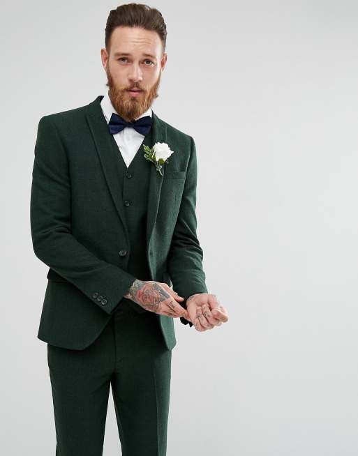 Asos Costume De Mariage Slim à Chevrons Vert Forêt Asos