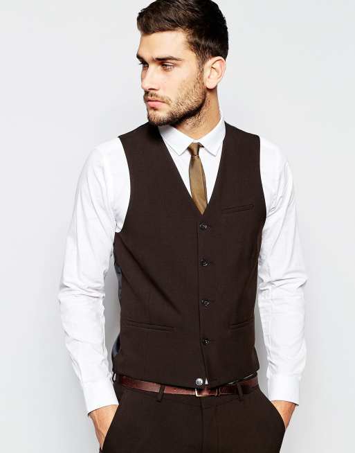 ASOS Wedding Waistcoat In Brown ASOS
