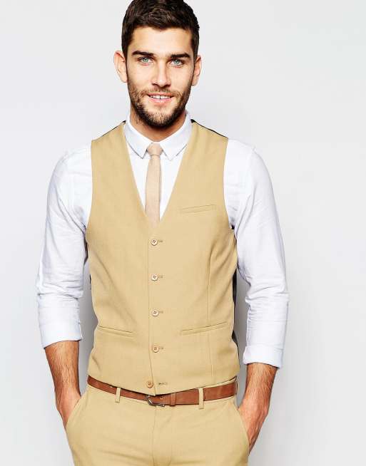 ASOS Wedding Waistcoat in Camel ASOS