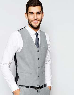 Asos Wedding Waistcoat In Grey Asos