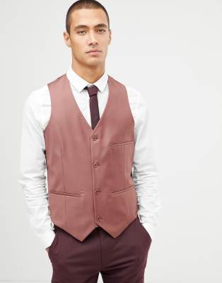 ASOS Wedding Waistcoat In Light Burgundy 100% Wool
