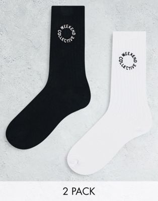ASOS Weekend Collective 2 pack socks in black and white