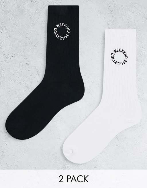 ASOS Weekend Collective 2 pack socks in black and white | ASOS