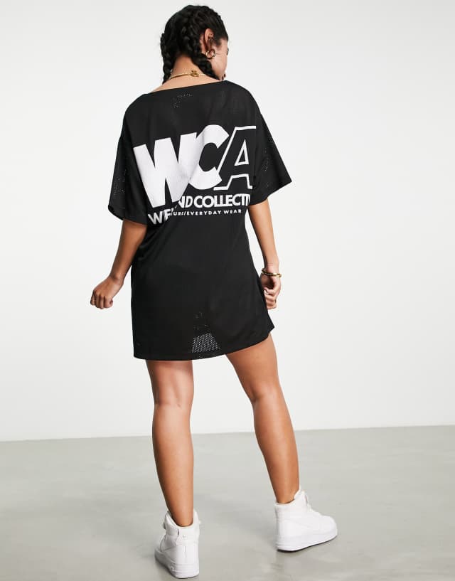 ASOS Weekend Collective airtex mesh mini dress with logo