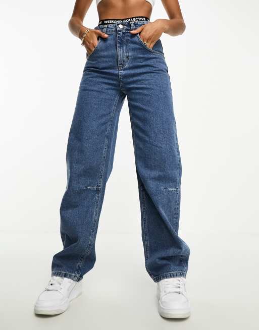 FhyzicsShops Weekend Collective baggy fit jeans Silk in mid blue wash