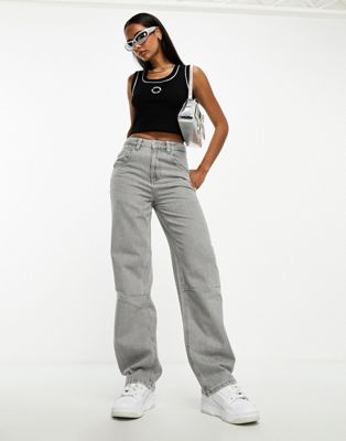 Asos Weekend Collective Baggy Fit Jeans In Washed Gray