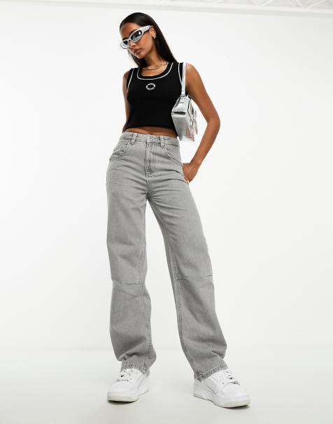 Noisy May Sallie high waisted flared jeans in light grey