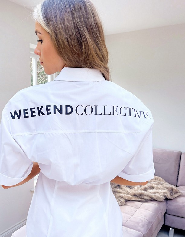  Profesjonalny ASOS Weekend Collective – Biała sukienka mini z wycięciem Biały