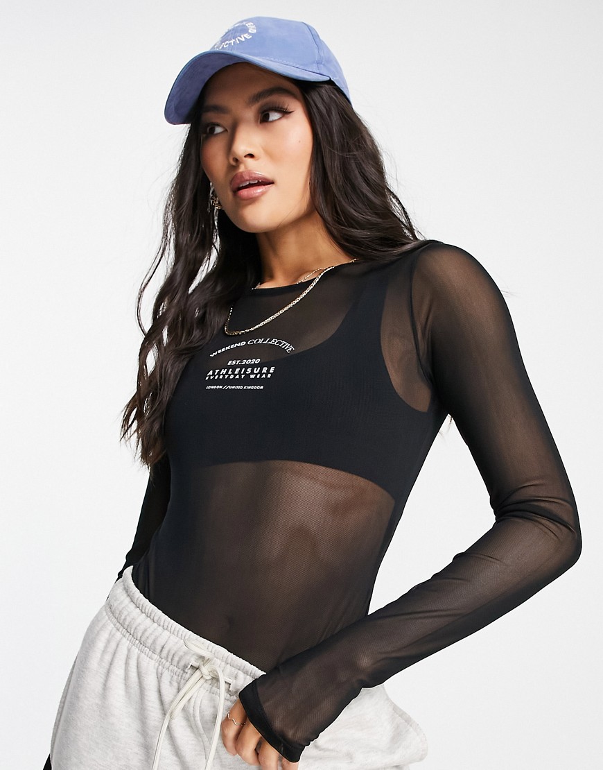 ASOS Weekend Collective bodysuit with long sleeves with logo in black