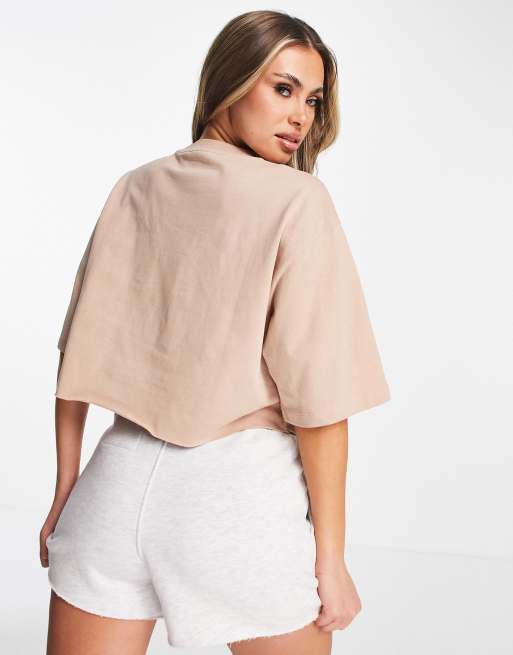 ASOS Weekend Collective boxy t-shirt with cut-off logo in stone, 2 of 4