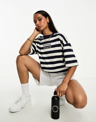 Asos Weekend Collective Breton Stripe T-shirt In Navy And Cream-multi