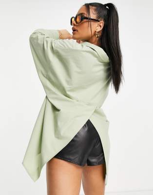 ASOS Weekend Collective - Camicia oversize aperta sulla schiena verde  salvia