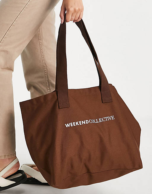 ASOS Weekend Collective canvas tote bag in brown