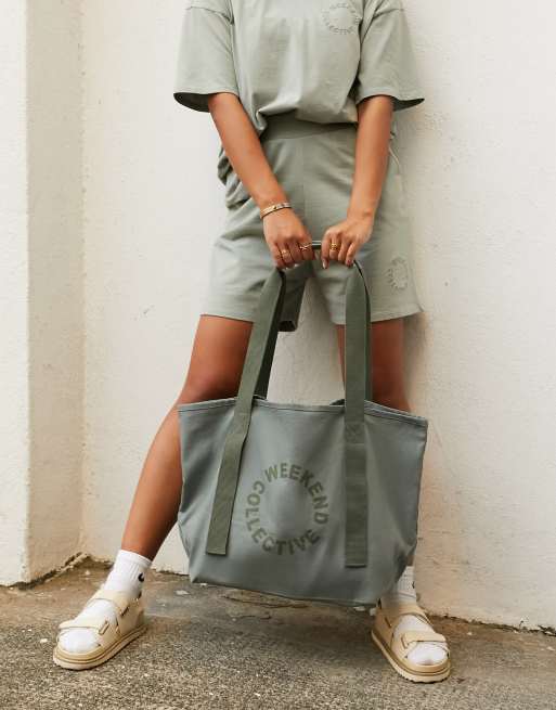 ASOS Weekend Collective canvas tote bag in sage