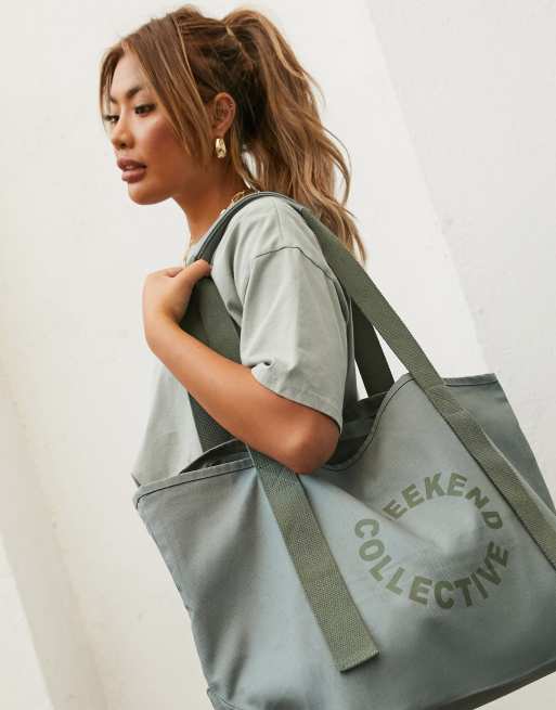 ASOS Weekend Collective canvas tote bag in sage