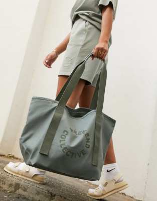 ASOS Weekend Collective canvas tote bag in sage