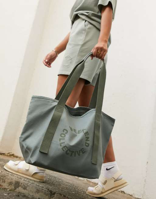 ASOS Weekend Collective canvas tote bag in sage