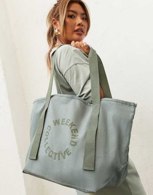 ASOS Weekend Collective canvas tote bag in sage