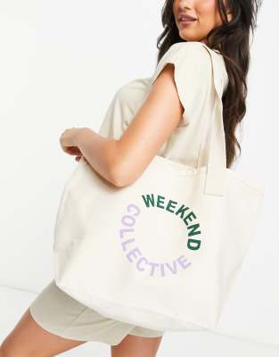 ASOS Weekend Collective canvas tote bag in sage