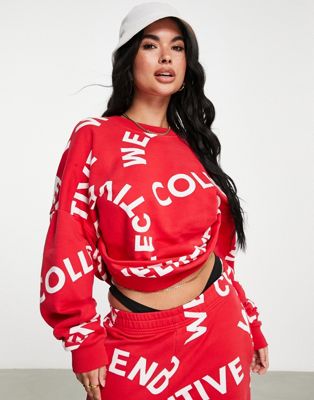 ASOS Weekend Collective co-ord monogram oversized sweat in red