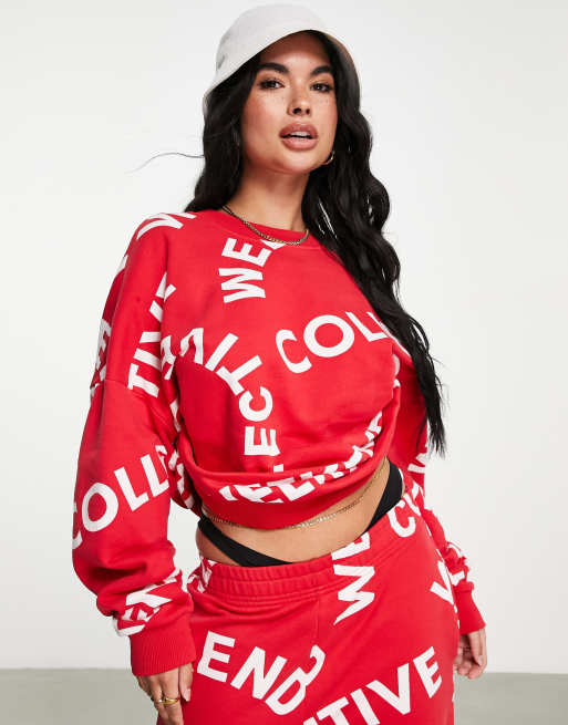 ASOS Weekend Collective co-ord monogram oversized sweat in red