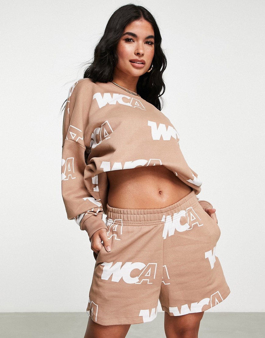 ASOS Weekend Collective co-ord monogram short in beige-Neutral
