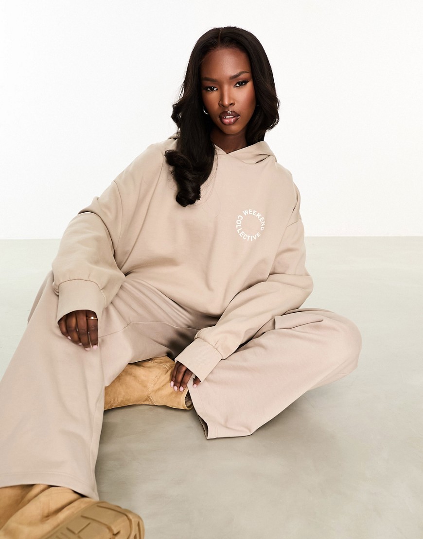ASOS Weekend Collective co-ord oversized hoodie with back logo in camel-Neutral